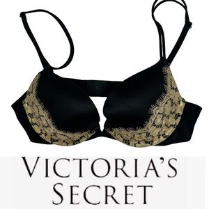 Victorias Secret Very Sexy PushUp Bra Black w/Gold Lace 33A